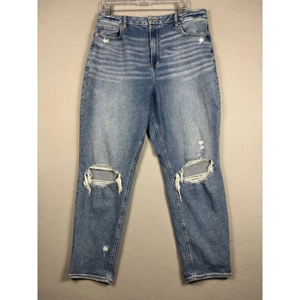 American Eagle Curvy Mom Jean Distressed High Rise Blue Denim 16 Long
